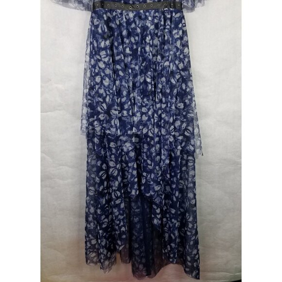 BCBG Max Azria Maxi Dress Women 6 Kaleidoscope Navy Floral Chiffon Tiered Hi-Low - Picture 4 of 16